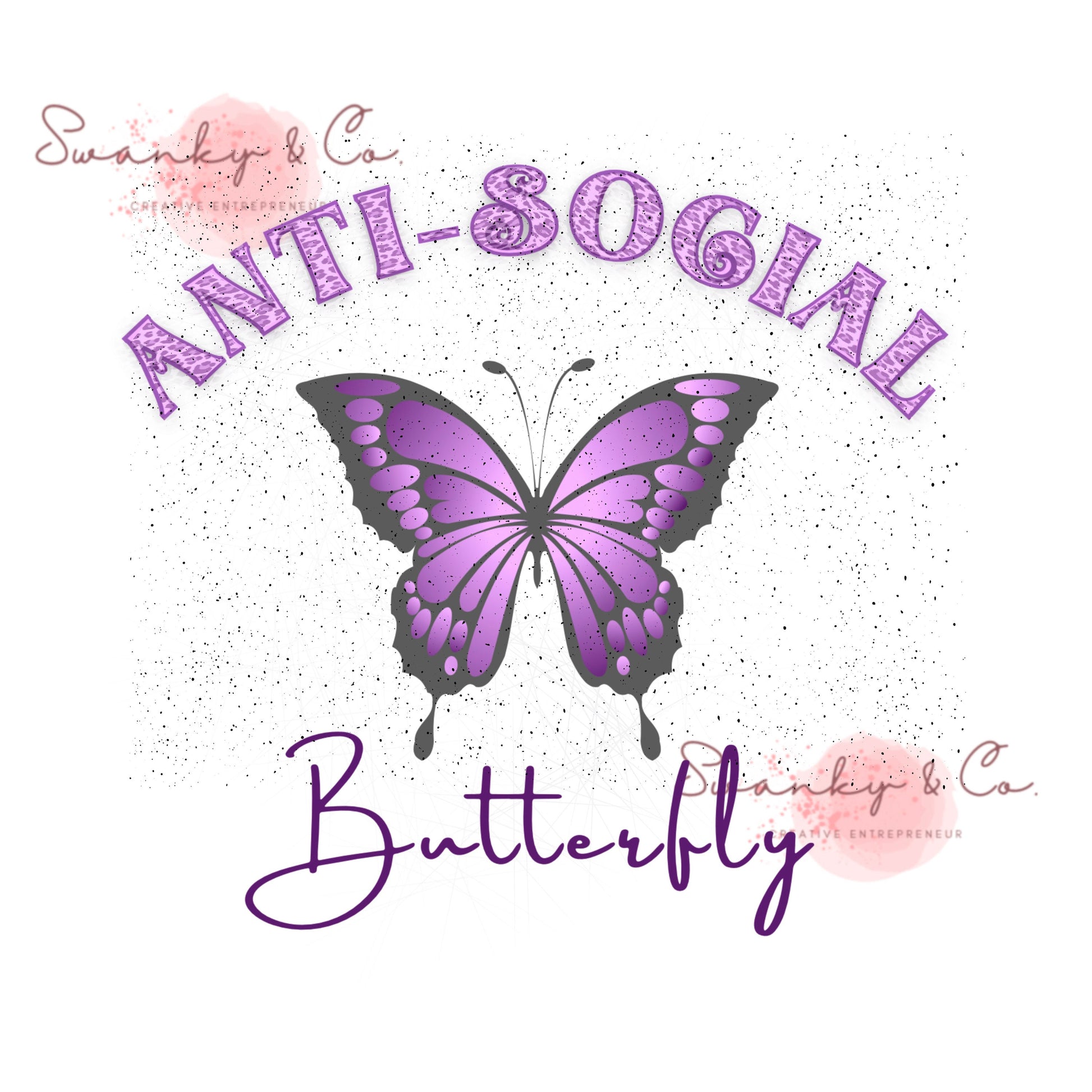 Anti-Social Png, Distressed Butterfly Png, Retro Anti-Social Sublimation Download