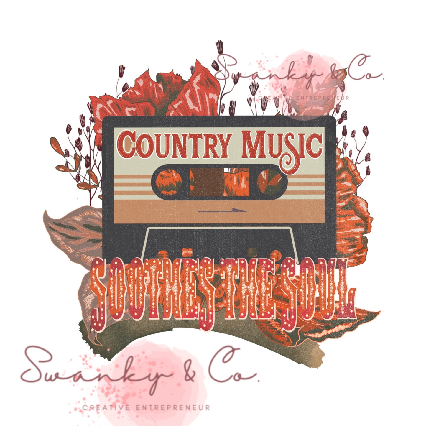 Vintage Cassette Player Country Music png for Sublimation| Soothes the Soul PNG| Distressed Floral PNG| Instant PNG designs