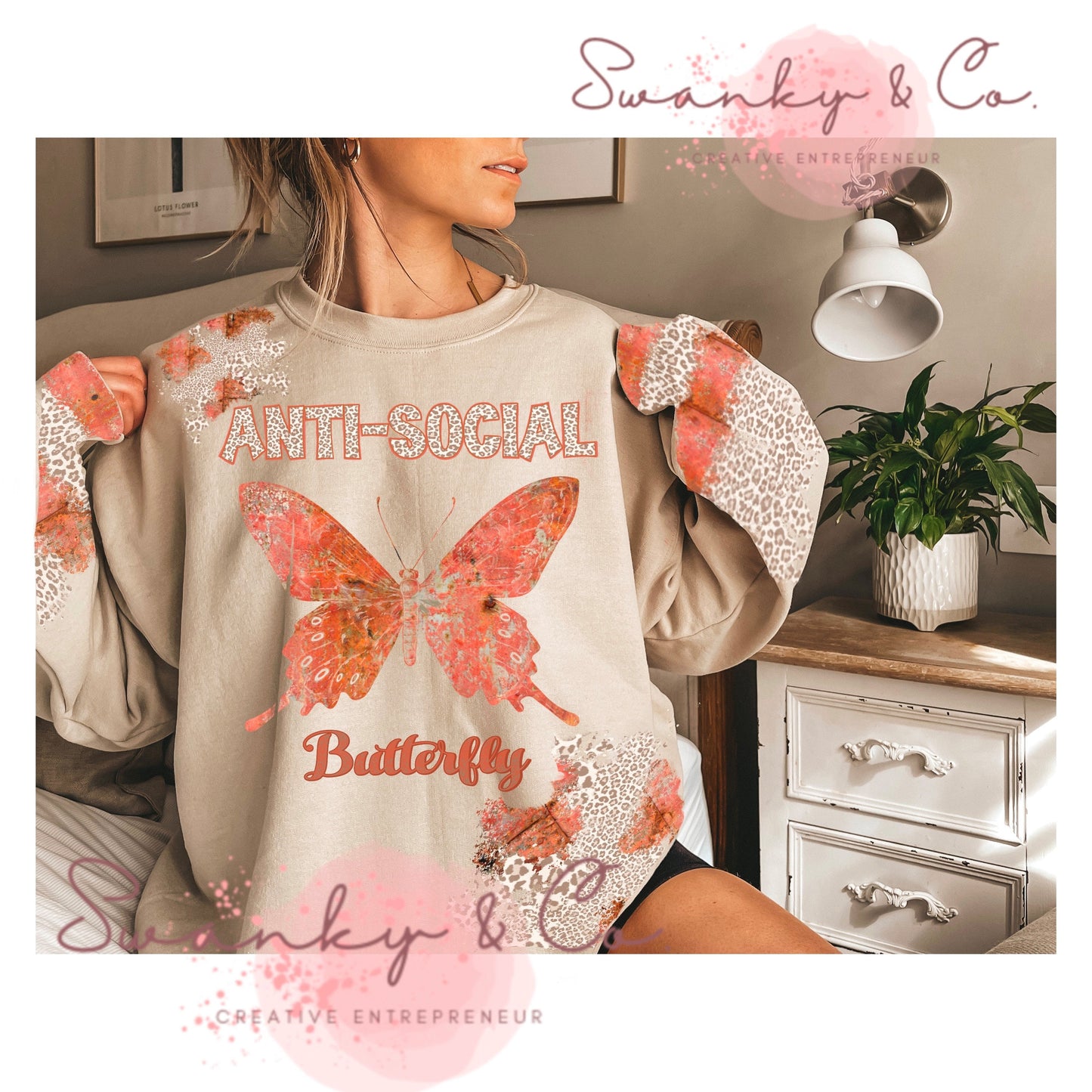 Orange Leopard Anti-Social Butterfly PNG for Sublimation| Vintage| Postive Affirmation PNG| Png Designs| Png files| Instant Download