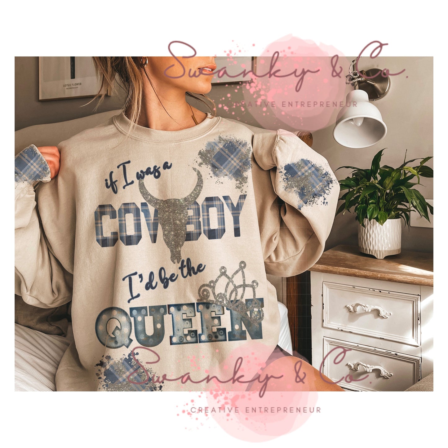 If I Was A Cowboy I'd Be the Queen PNG| Glitter Bull Skull PNG| Western Png| Instant Download